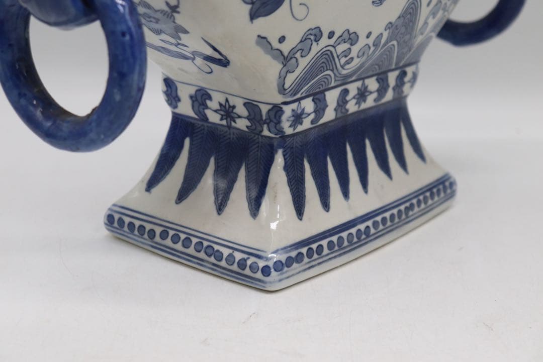 中国美術　染付　龍紋五管瓶　送料込み250723