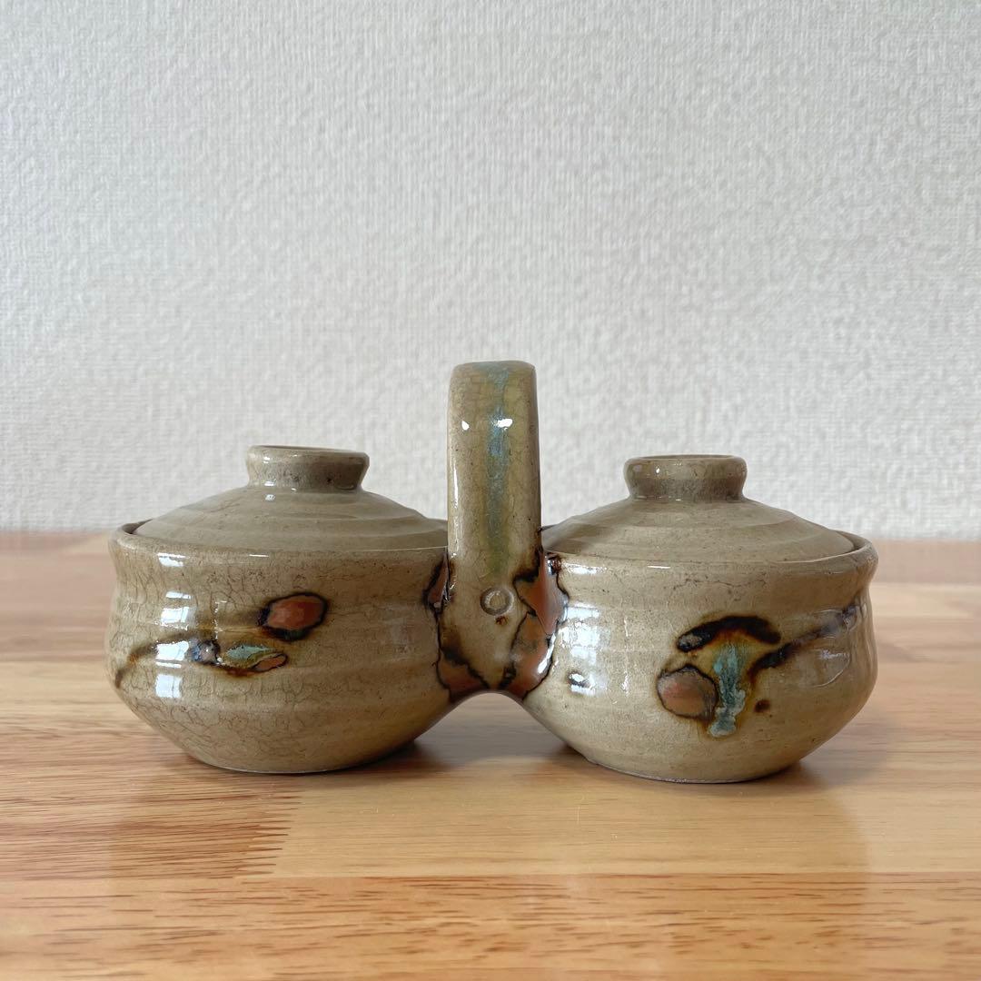 古作 益子焼 二種 薬味入れ 民藝 柿釉 青差 検）濱田庄司 BEAMS