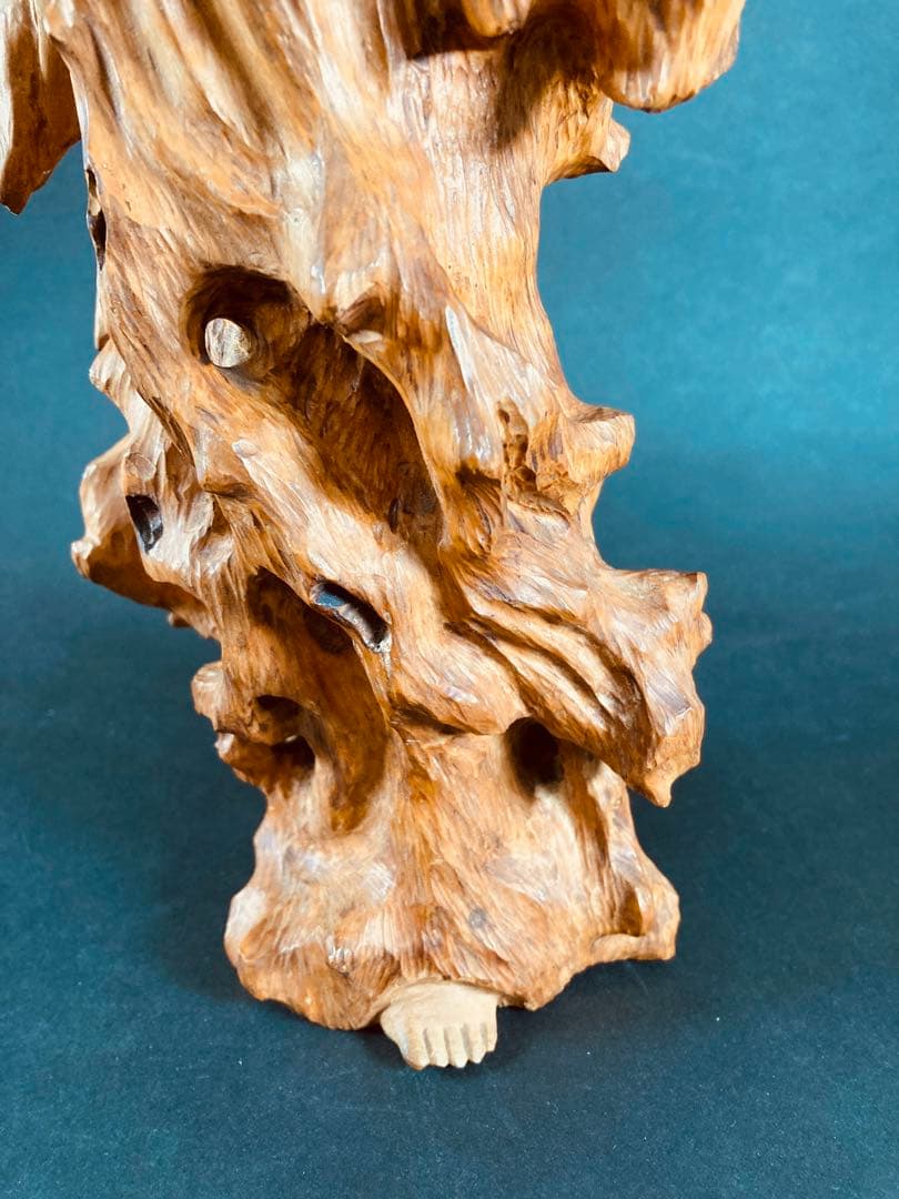 【天然木根】一刀彫　木彫り　観音菩薩　仏像　彫刻　骨董品