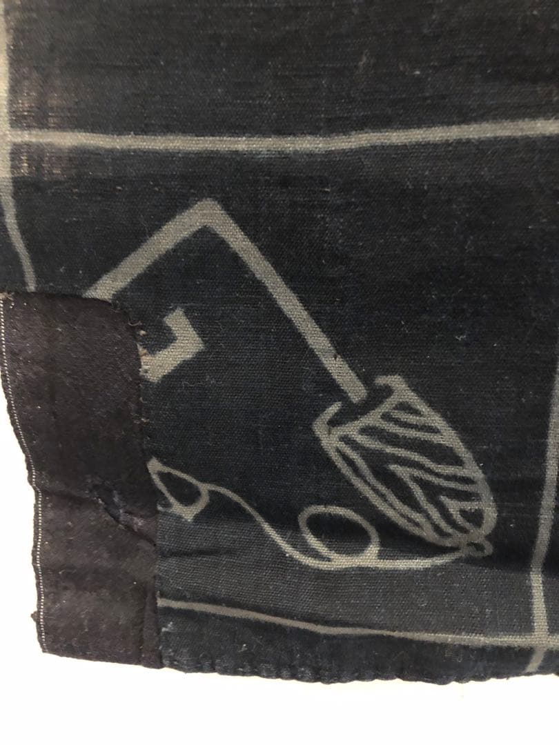 藍染筒描き三巾加賀のれん時代物木綿古布　ソ-217