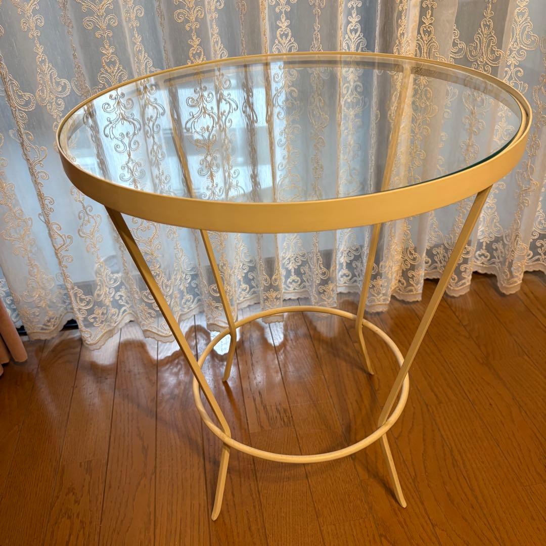 アイアン製 丸テーブル （ガラス天板）