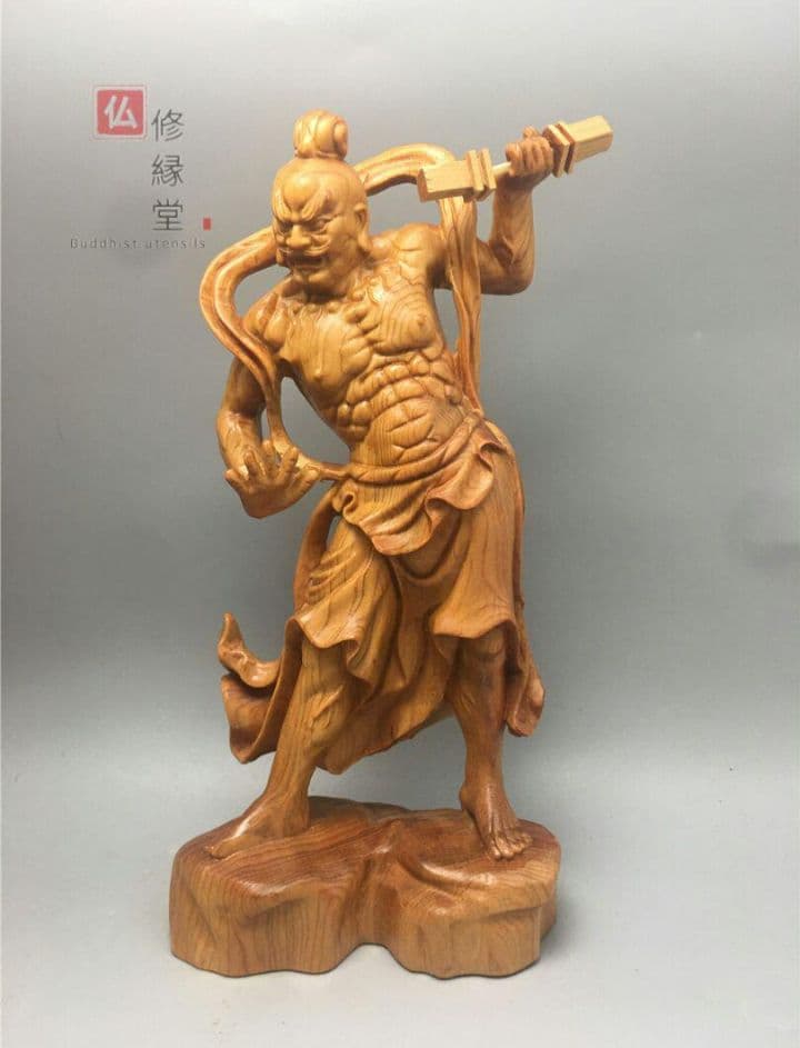 【修縁堂】極上彫 木彫仏像 仁王像 金剛力士像一式 彫刻 仏教工芸 一刀彫 崖柏