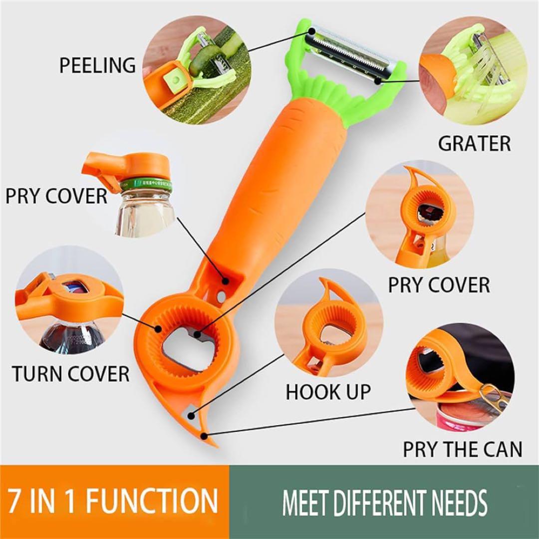 人参型　7イン1ボトルオープナー、ピーラーとおろし金付き キッチングッズ