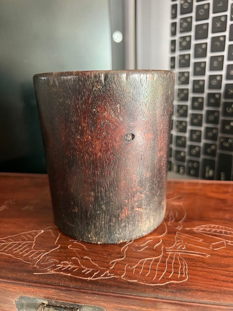 筆筒 古美術 木製 H-10cm