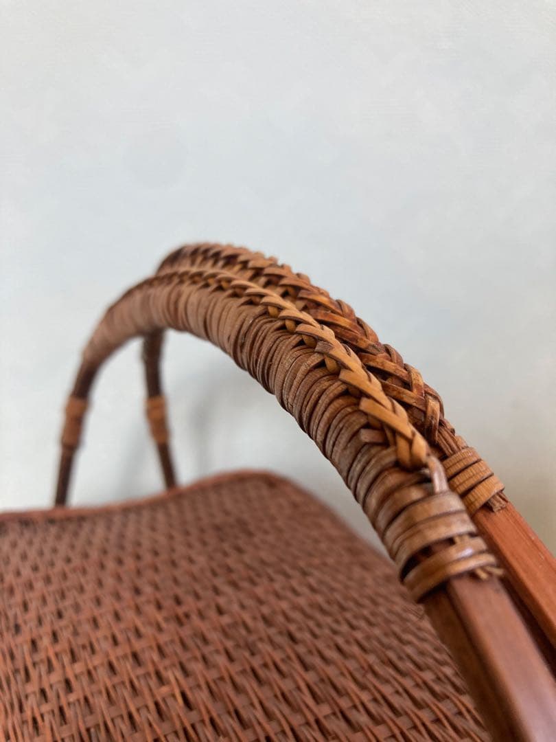 【竹細工 裁縫籠】蓋付バスケット｜昭和手仕事｜天神町ギャラリー購入｜飴色の艶