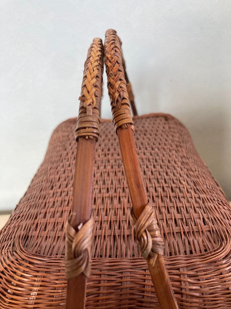 【竹細工 裁縫籠】蓋付バスケット｜昭和手仕事｜天神町ギャラリー購入｜飴色の艶
