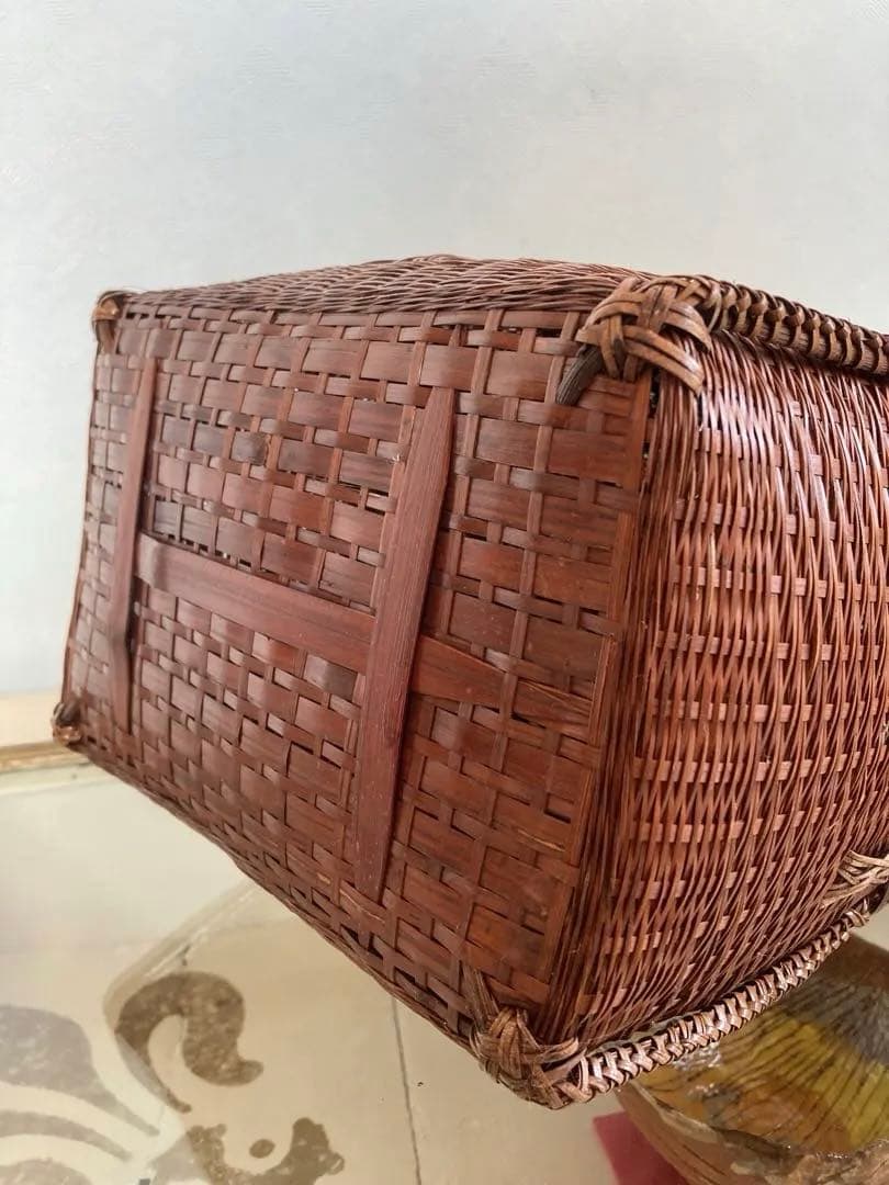 【竹細工 裁縫籠】蓋付バスケット｜昭和手仕事｜天神町ギャラリー購入｜飴色の艶