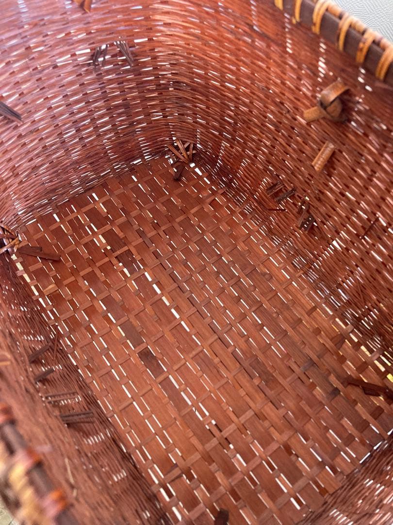 【竹細工 裁縫籠】蓋付バスケット｜昭和手仕事｜天神町ギャラリー購入｜飴色の艶