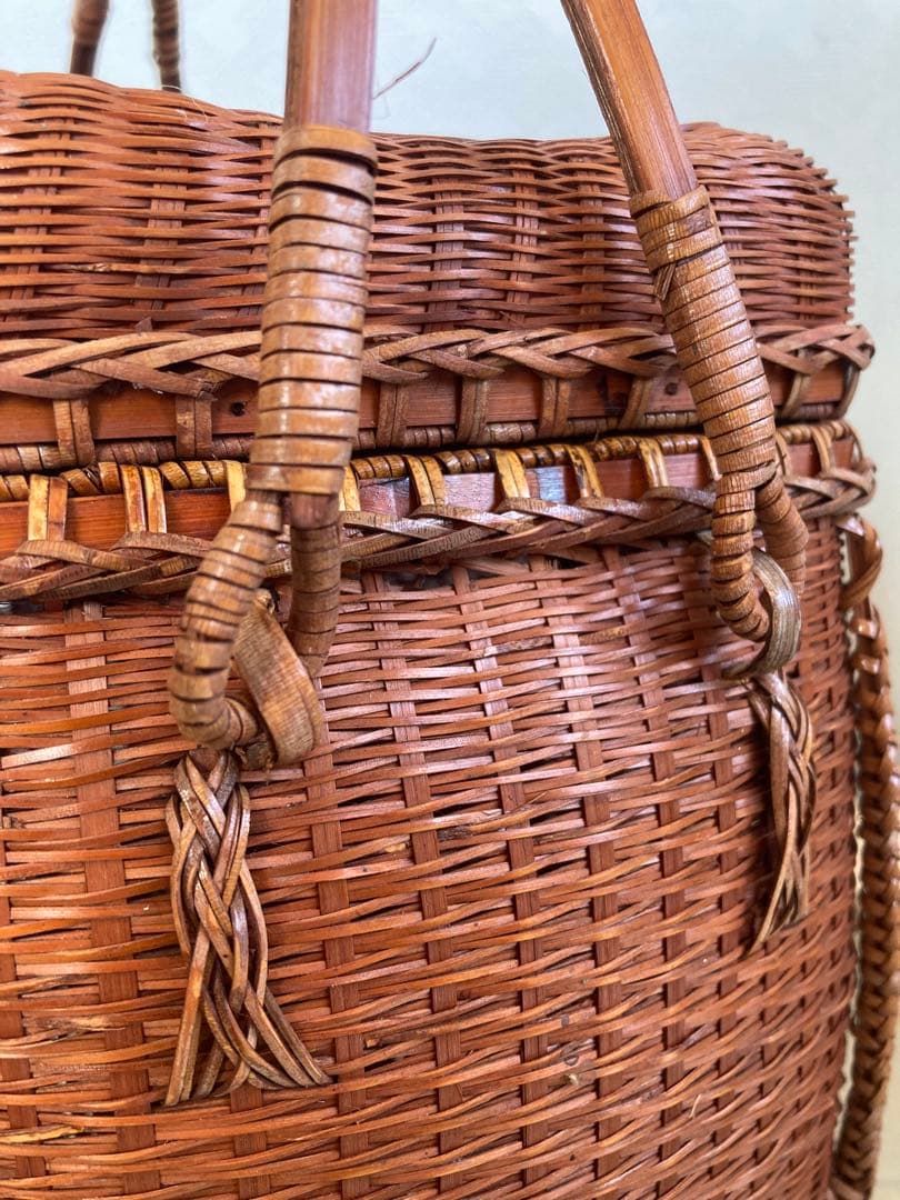 【竹細工 裁縫籠】蓋付バスケット｜昭和手仕事｜天神町ギャラリー購入｜飴色の艶