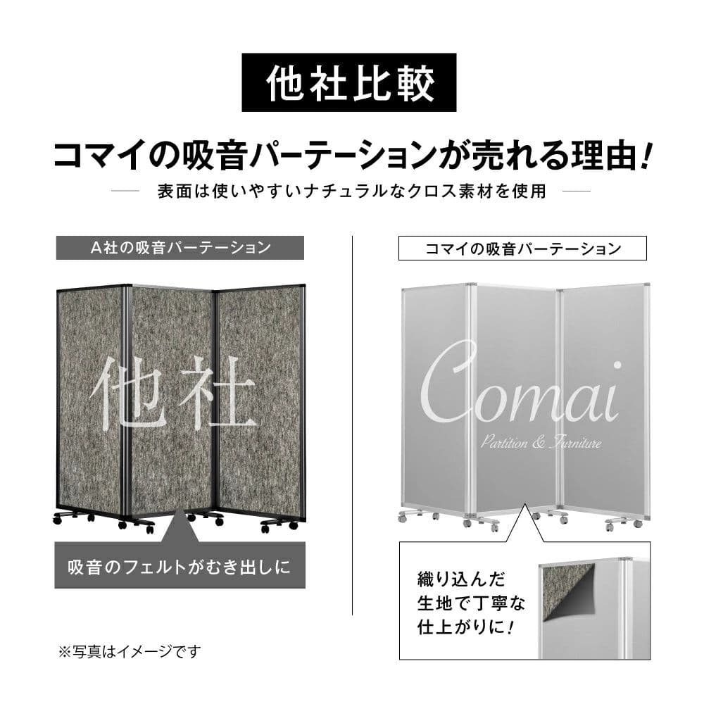 キャスター付き3連パーティション 180cm×180cm 高級 吸音
