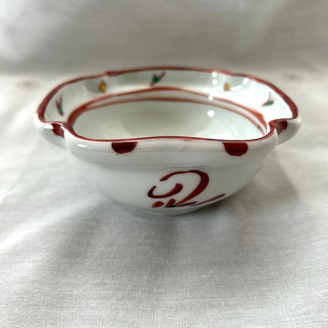 半泥子　廣永窯　広永窯　下田正人　赤絵　花草紋 小鉢