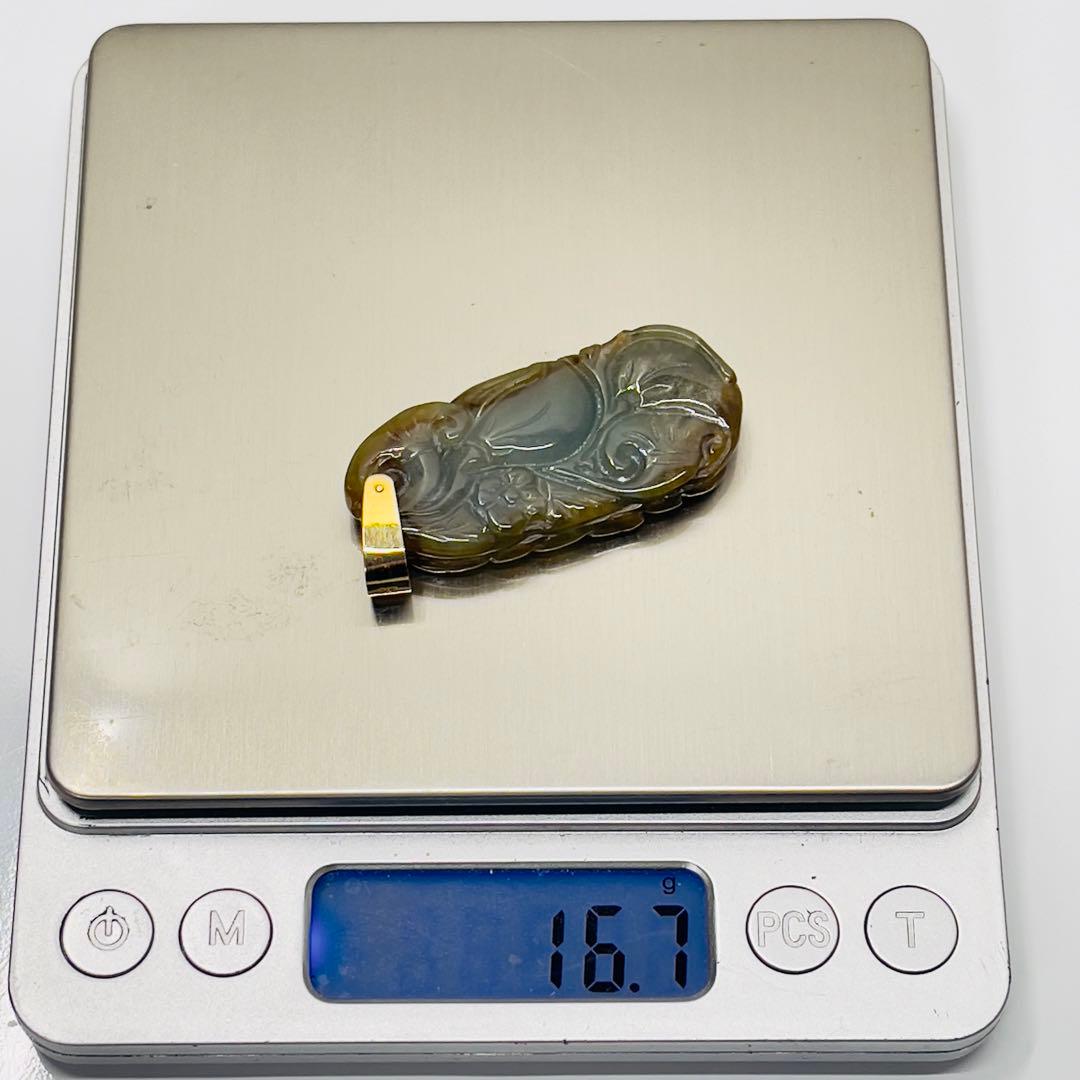 ビルマ翡翠精細彫刻K18ペンダントトップ