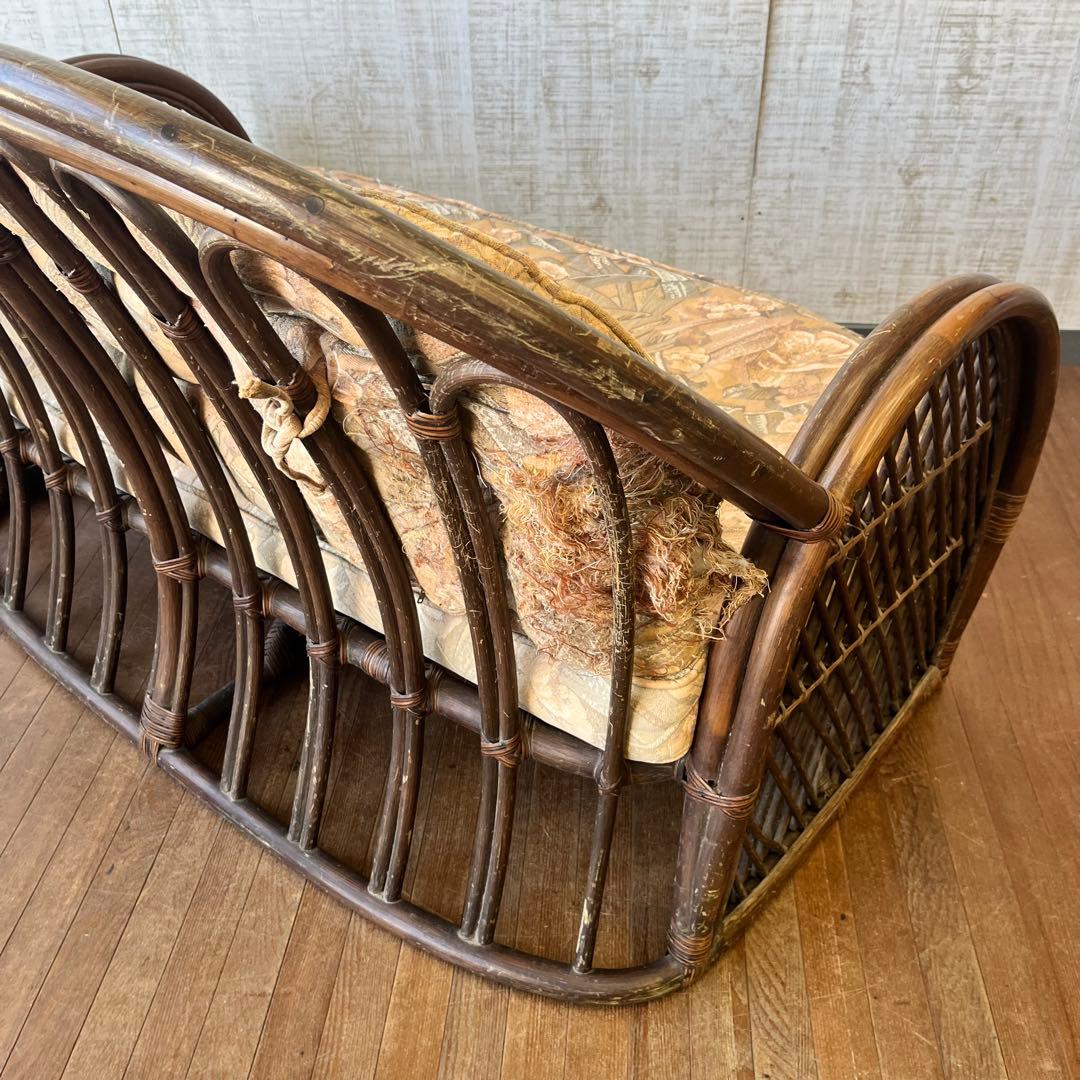 【アンティーク】籐家具 ラタンソファ 2人掛け ラブチェア エスニック 古家具