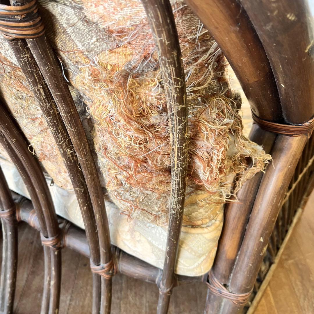 【アンティーク】籐家具 ラタンソファ 2人掛け ラブチェア エスニック 古家具