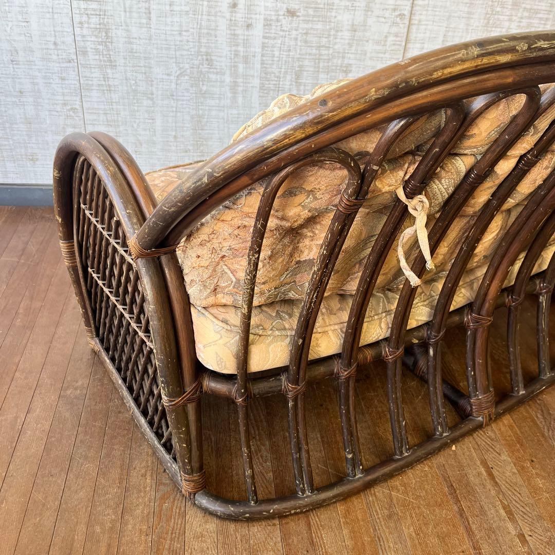 【アンティーク】籐家具 ラタンソファ 2人掛け ラブチェア エスニック 古家具