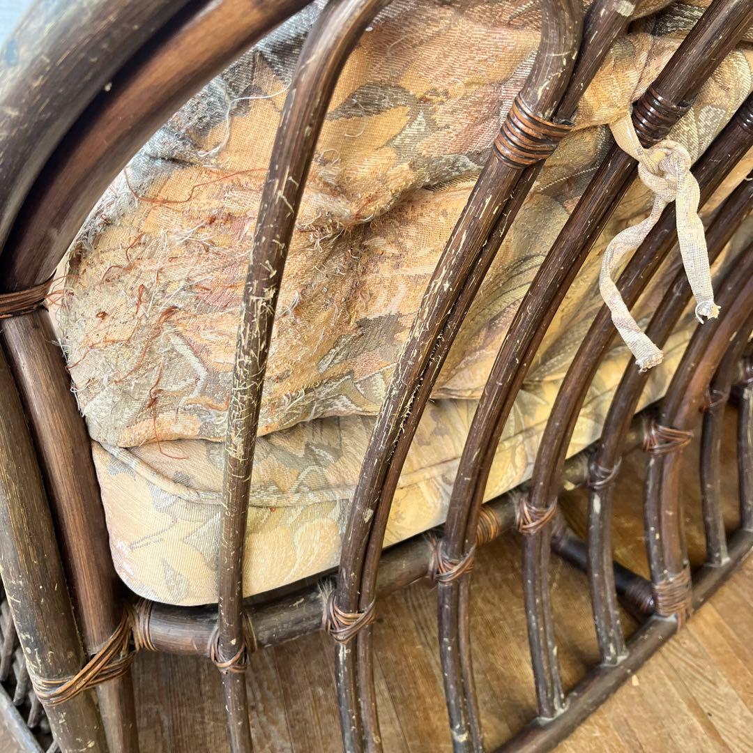 【アンティーク】籐家具 ラタンソファ 2人掛け ラブチェア エスニック 古家具