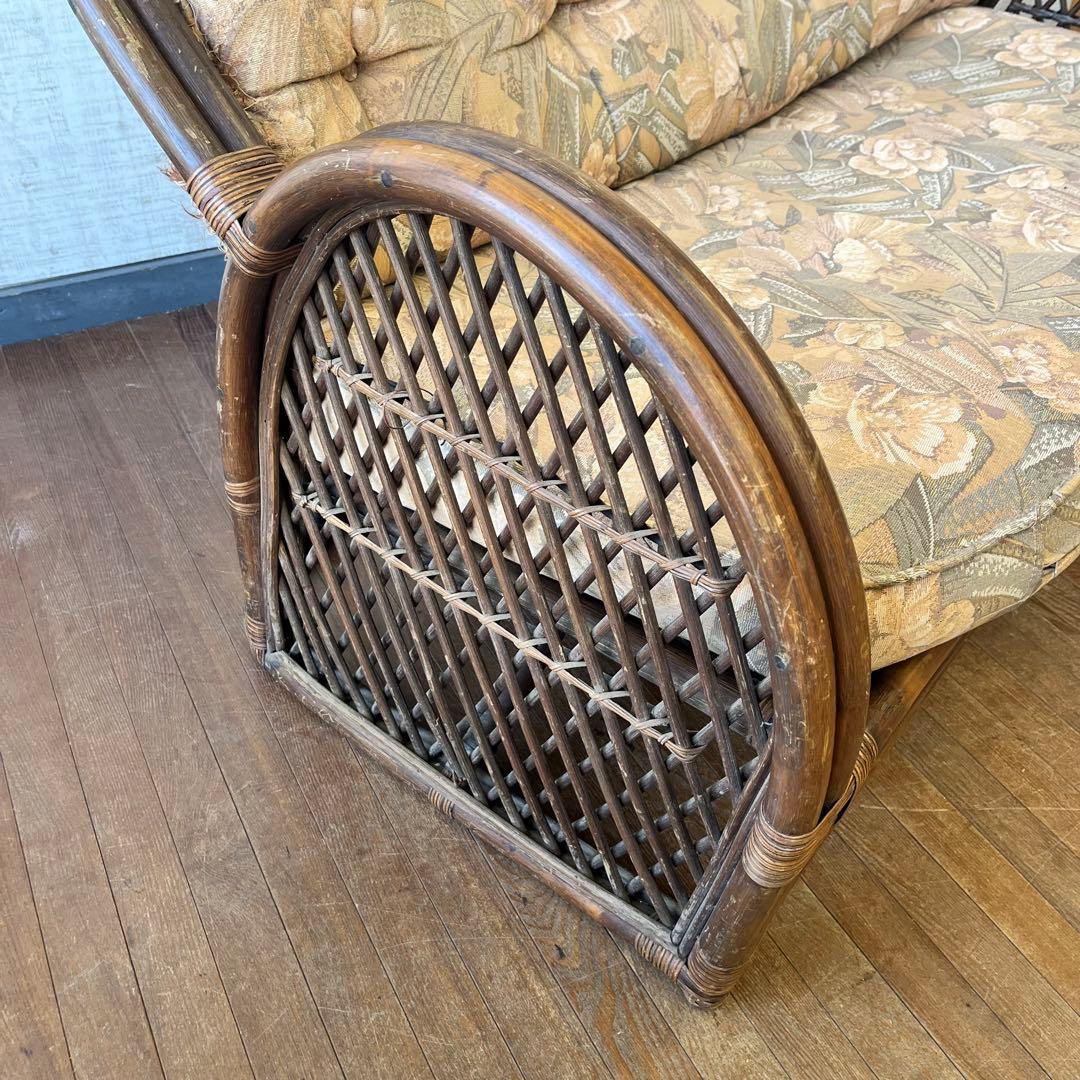 【アンティーク】籐家具 ラタンソファ 2人掛け ラブチェア エスニック 古家具