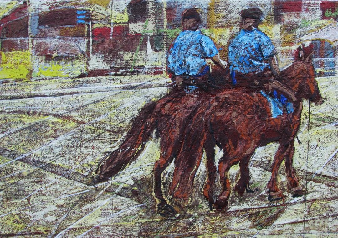 木村二朗「プラハの春広場　チェコ」8号油彩,滋味なマチエル,蒐集家向きの注目作品