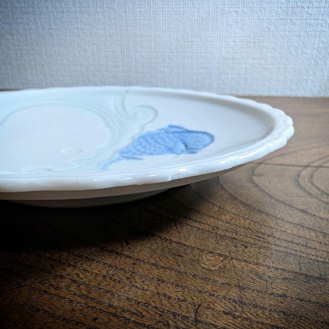 皿 鯛 型押し 染付 印判 統制陶器 希少 昭和 訳あり 縁チップ　欠け