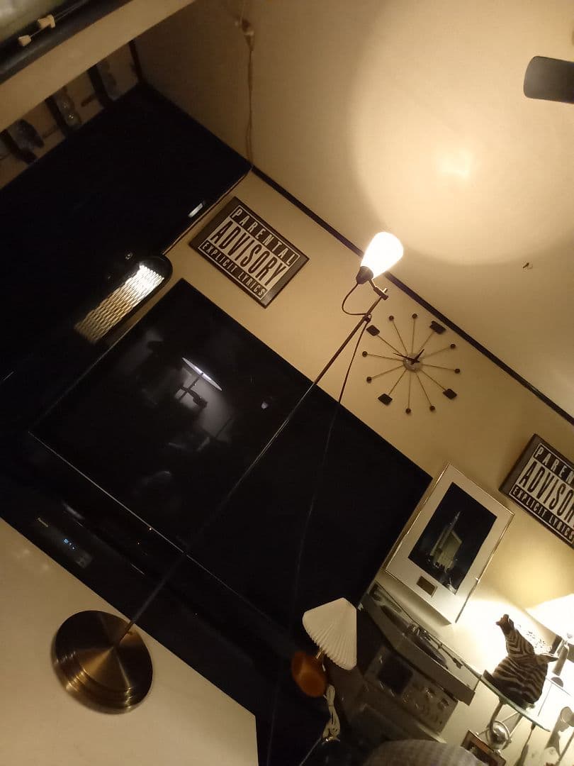 ヴィンテージ　シック　モダン　真鍮　フレーム　摺り硝子　シェード　フロアランプ