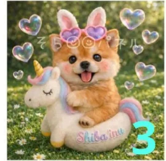 オーダーページ　ハンカチ　514 ユニコーンうさ耳わんこ柄　ハンドメイド2/18