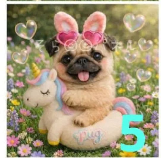 オーダーページ　ハンカチ　514 ユニコーンうさ耳わんこ柄　ハンドメイド2/18