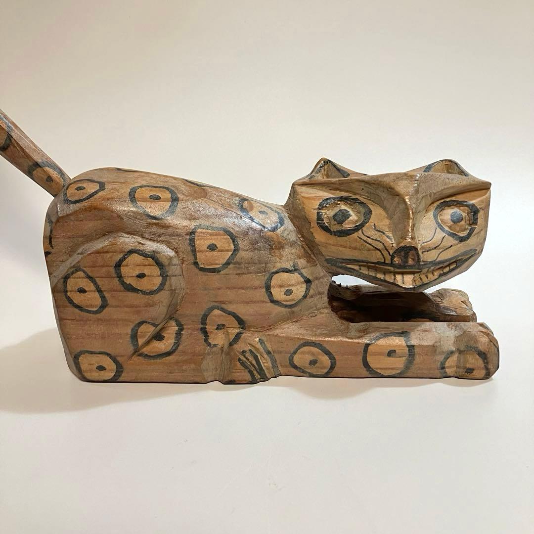 世界の民芸　古作　グアテマラ　ヤマネコ　猫　木彫り　木彫人形　メキシコ　オアハカ