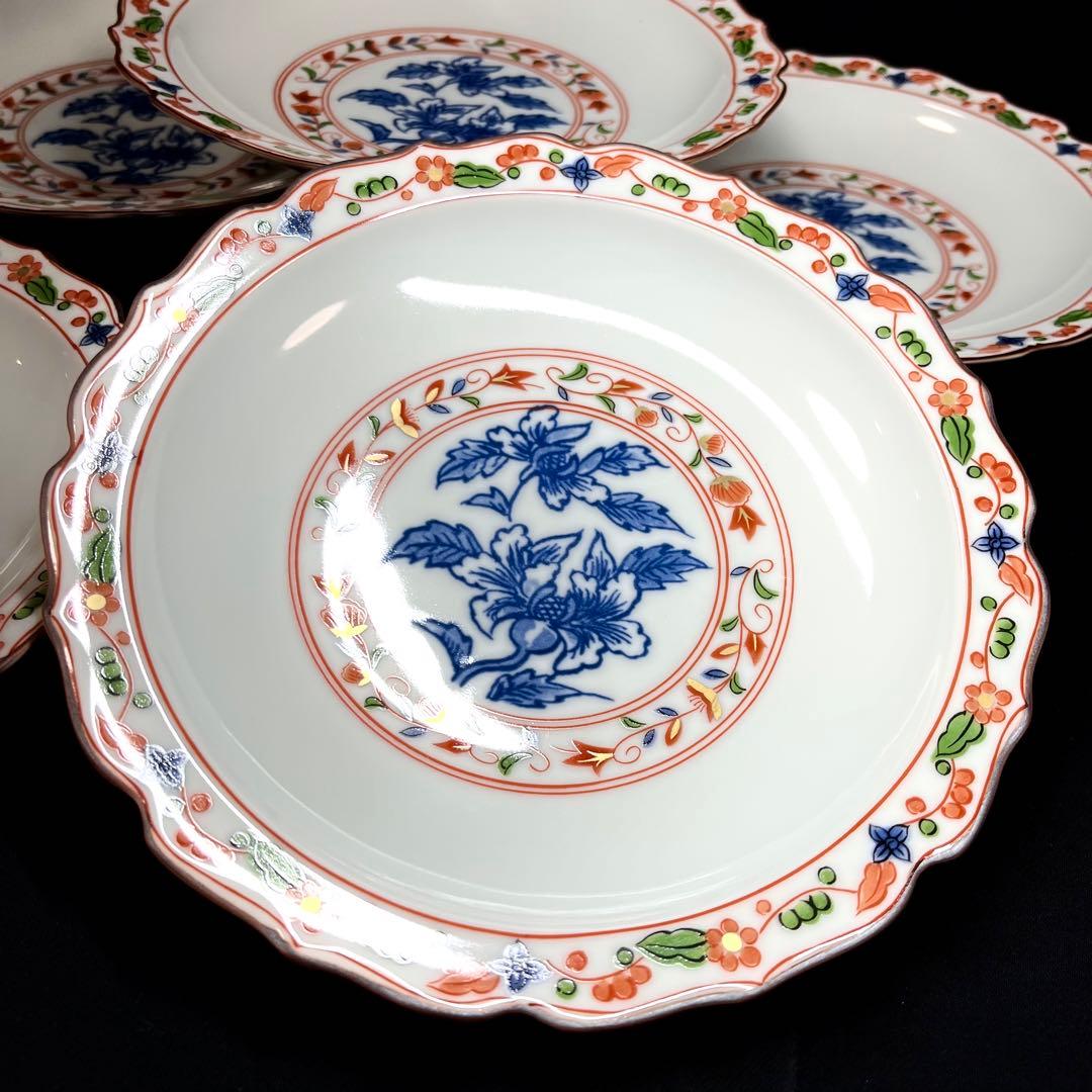 【節句や洋の設えにも❗️】 橘吉 染錦牡丹 金彩色絵 中皿 セット 銘々皿 取り皿