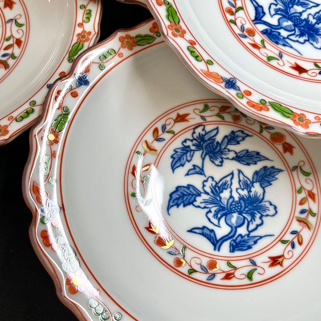 【節句や洋の設えにも❗️】 橘吉 染錦牡丹 金彩色絵 中皿 セット 銘々皿 取り皿