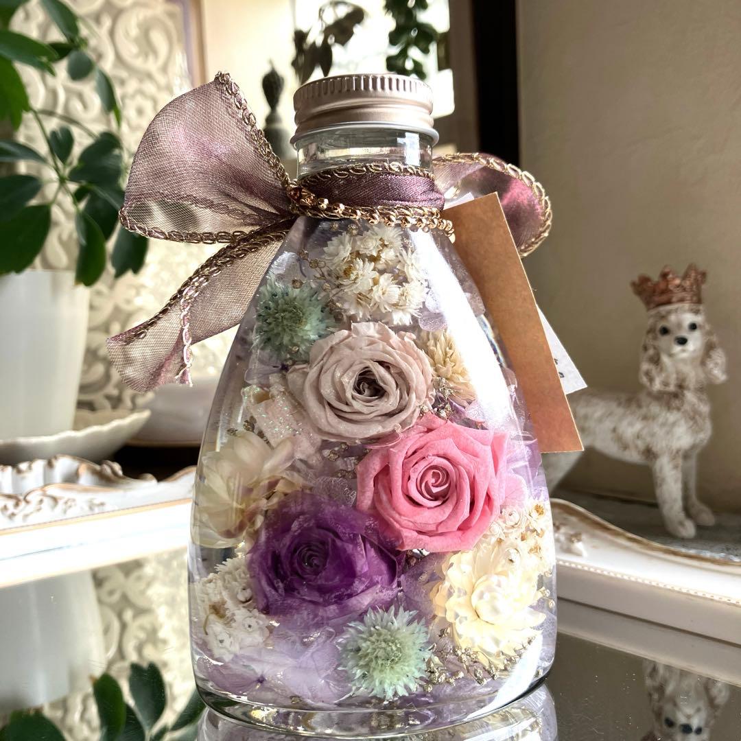 ◆ハーバリウム　356 3色のバラのアンティークbottle *.:。✿*゜