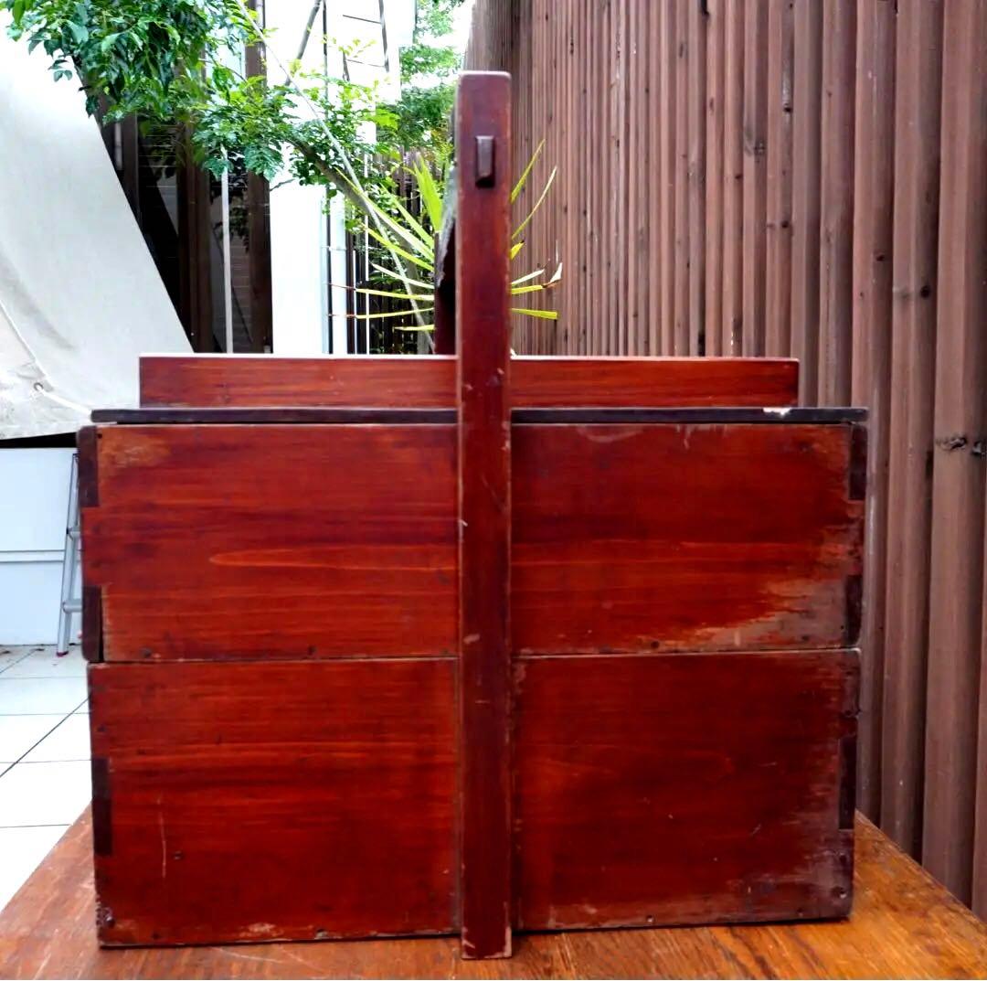 【漆塗り二段岡持ち】木箱　蔵出し　昭和レトロ　古物