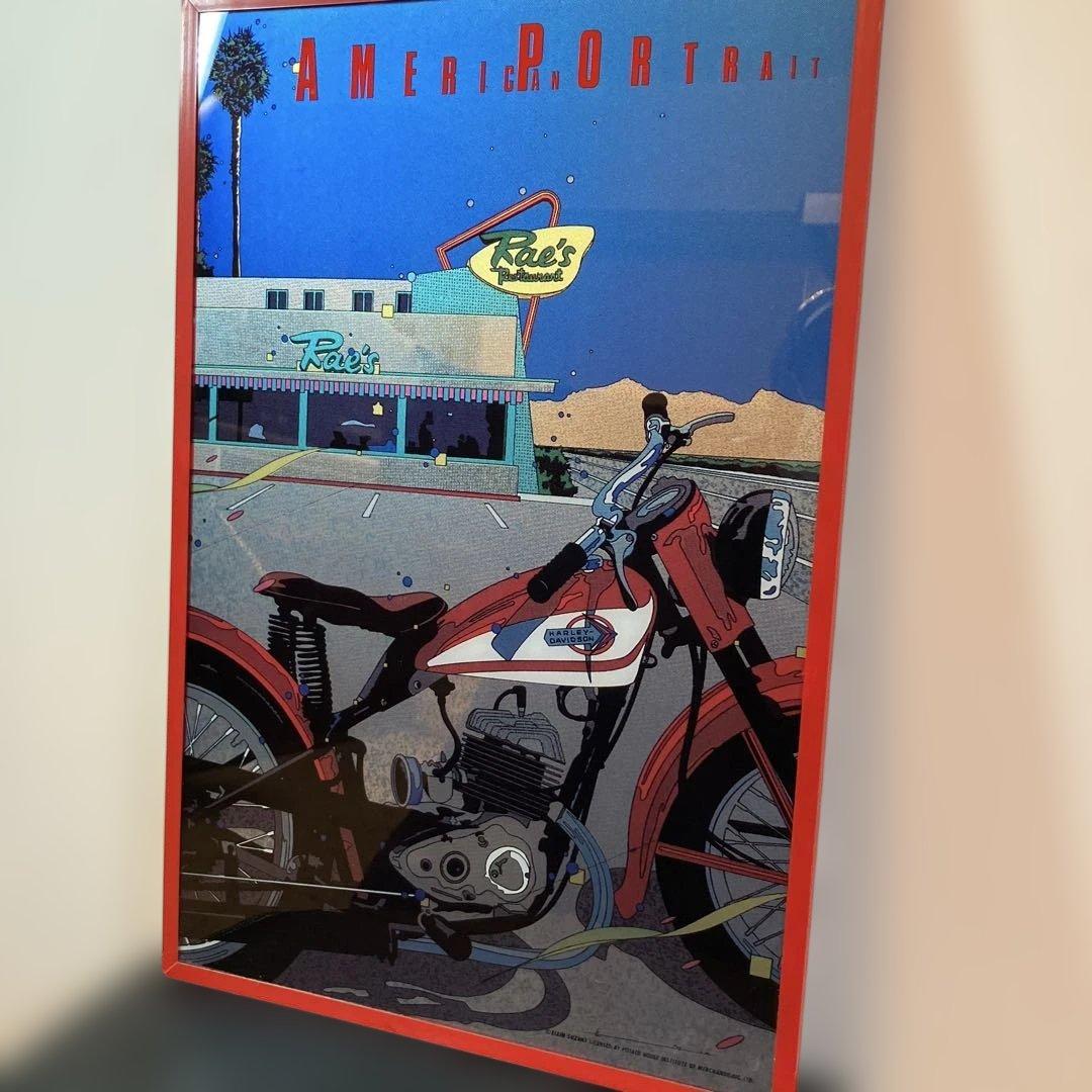 【本日限定】鈴木英人　ガラスアートピクチャー　ハーレーダビットソン　バイク　絵画