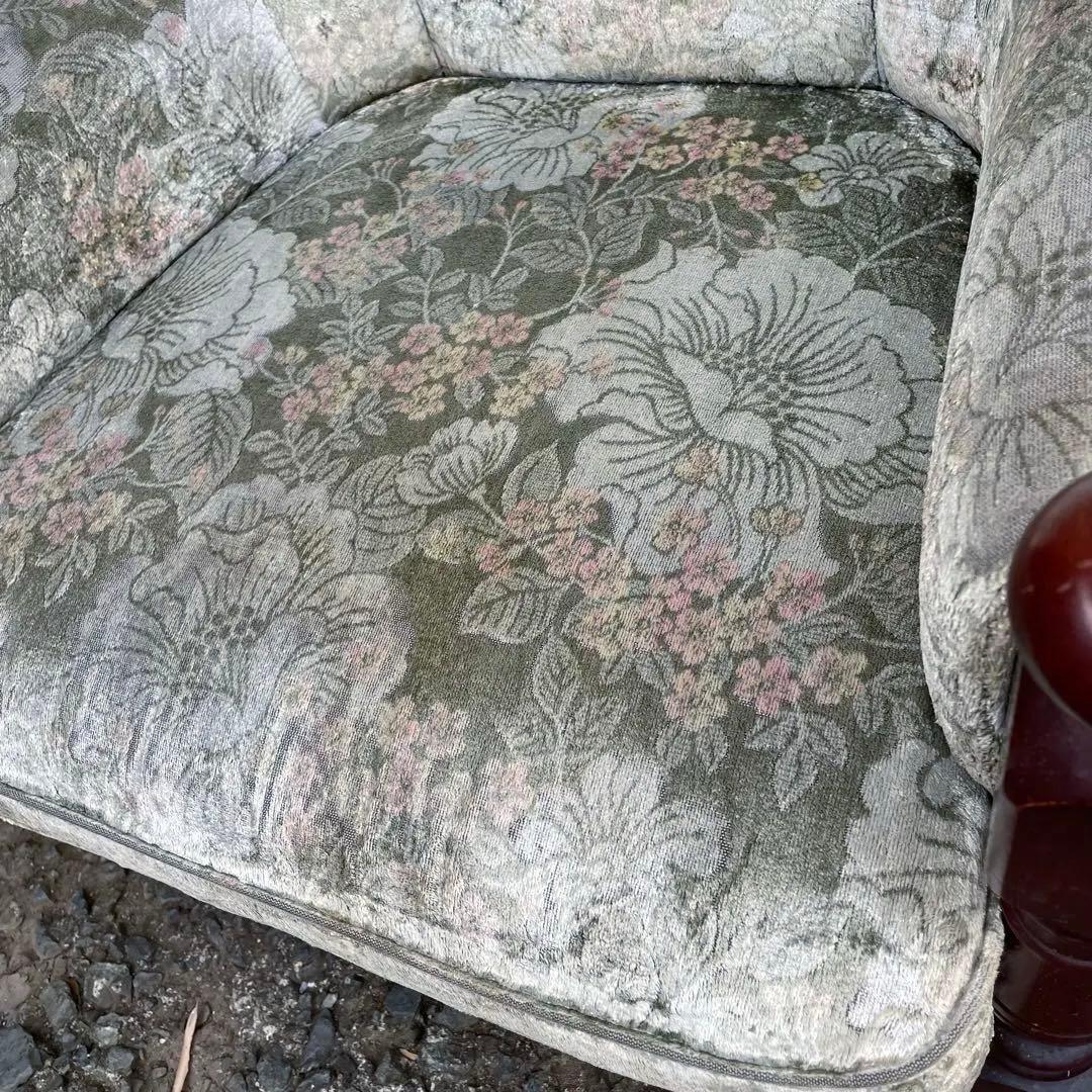 ② カリモク 1人掛けソファ シングルソファ 花柄　金華山　アンティーク