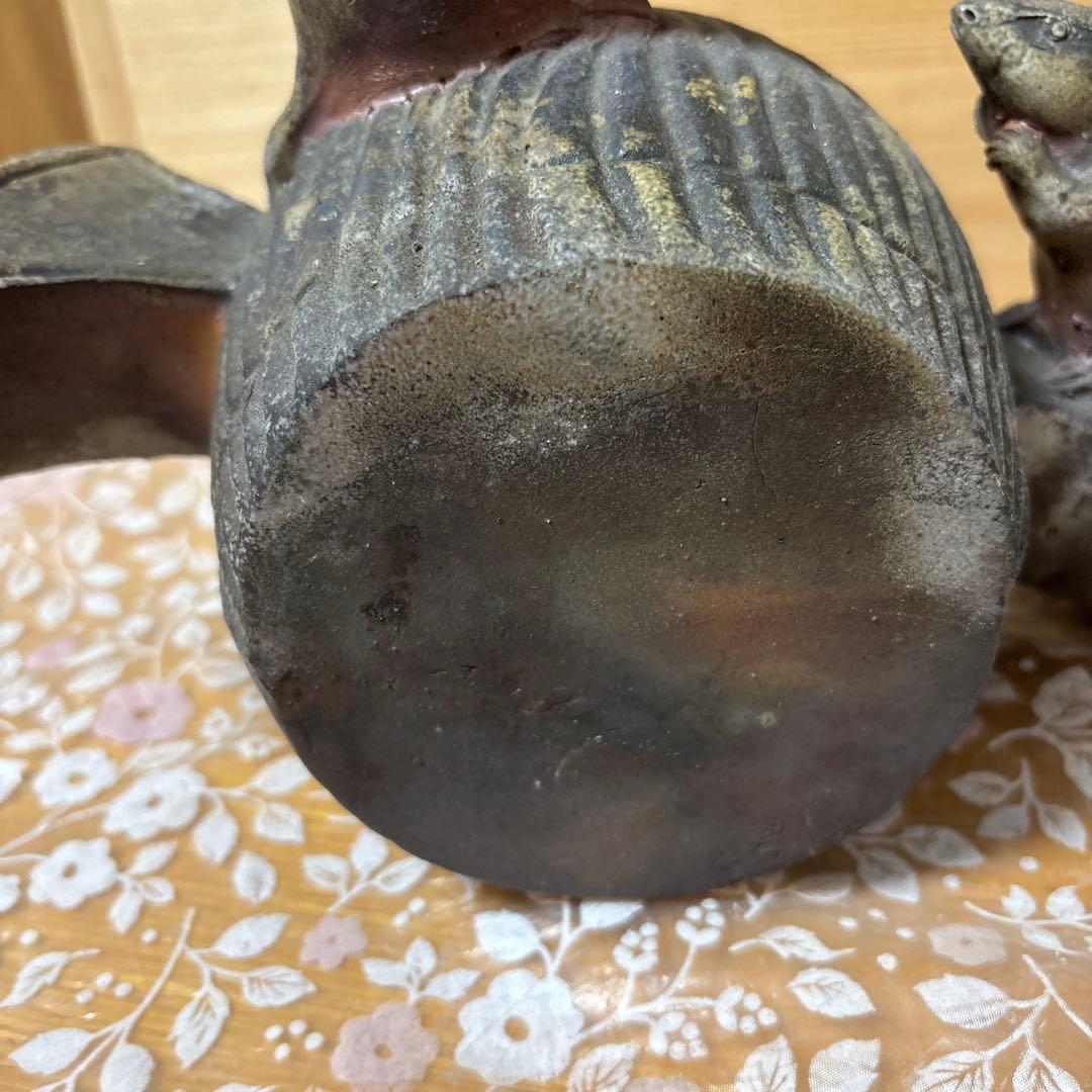 藤原陶臣 備前焼 子置物　打ち出の小槌に鼠