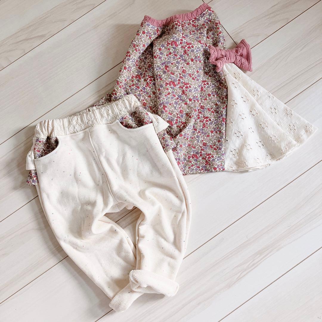 セットアップ❁後ろ下がりフレアティ＆フリルテーパードパンツ 100size