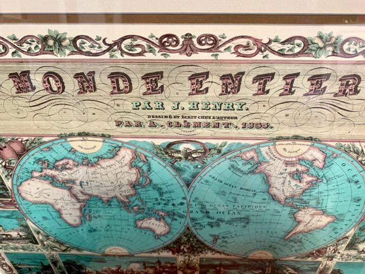 MONDE ENTIER 1835年世界地図 豪華額装