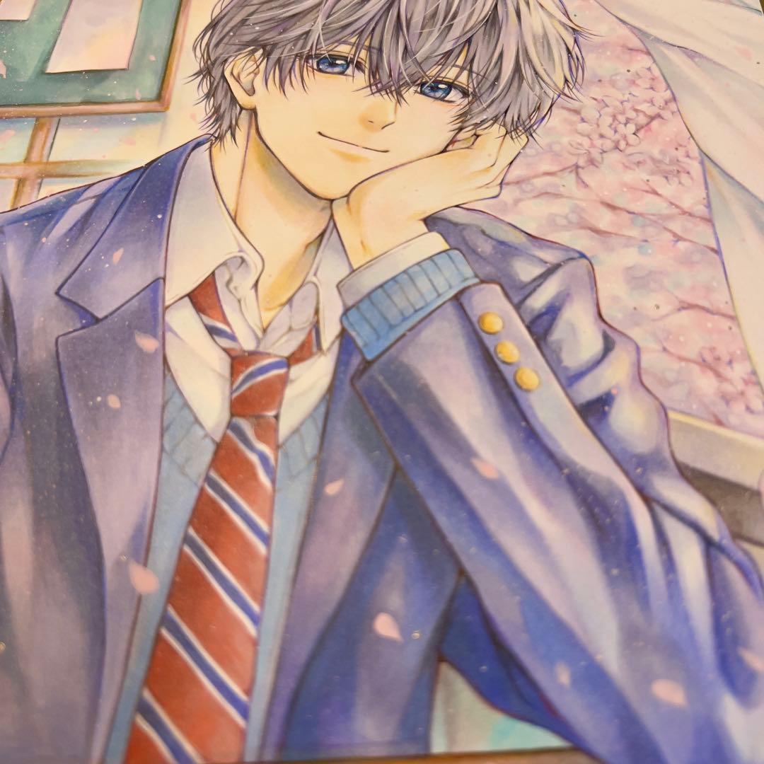 葉*月様 ＊桜舞う教室で＊手描きイラスト＊原画＊男の子＊制服＊色紙＊コピック