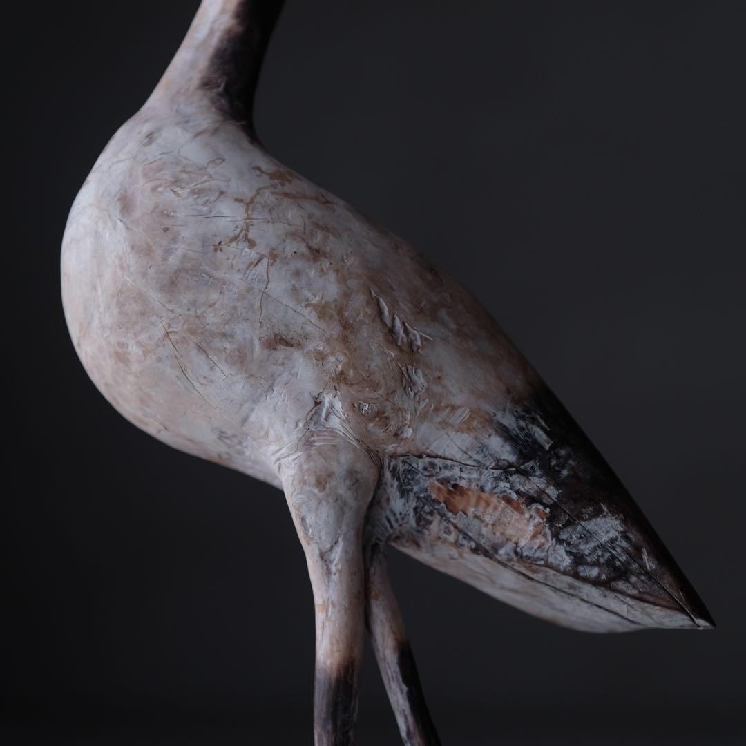 鶴の木彫　木彫り 鳥 枯木 自然木 流木 オブジェ 置物 アート 芸術 古道具