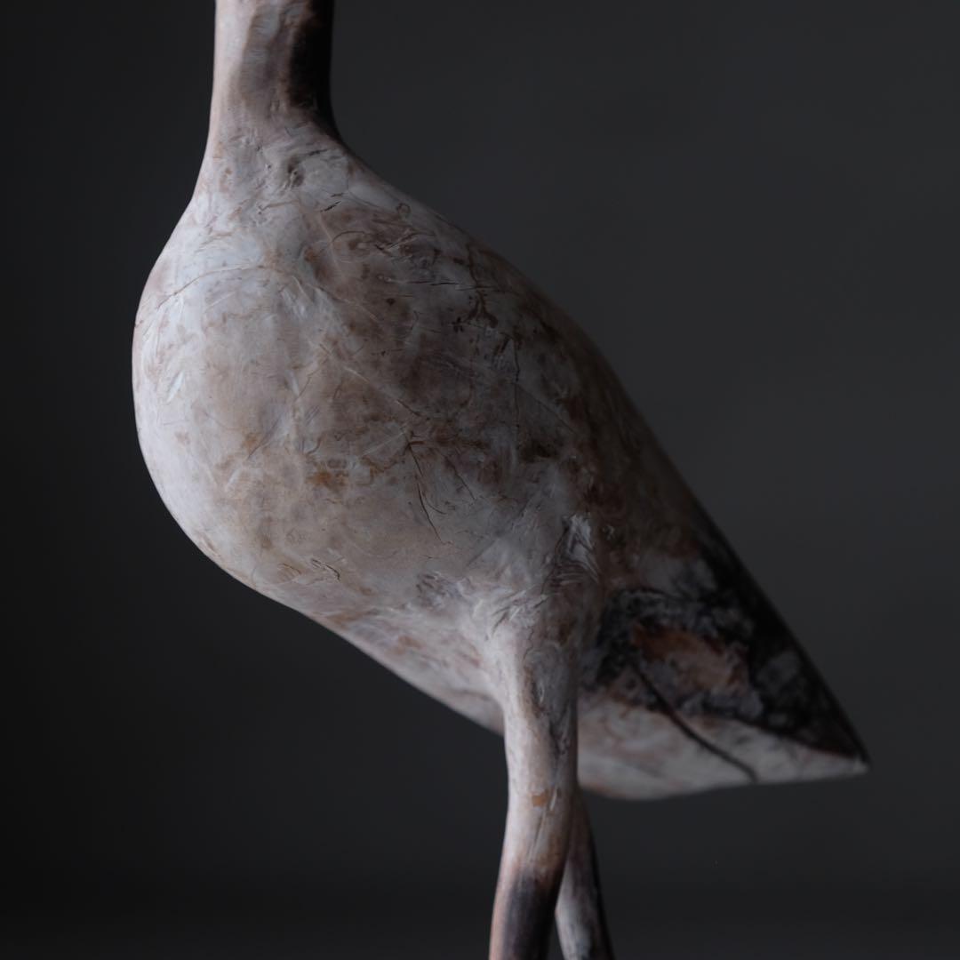 鶴の木彫　木彫り 鳥 枯木 自然木 流木 オブジェ 置物 アート 芸術 古道具