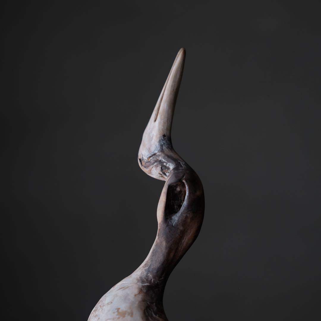 鶴の木彫　木彫り 鳥 枯木 自然木 流木 オブジェ 置物 アート 芸術 古道具