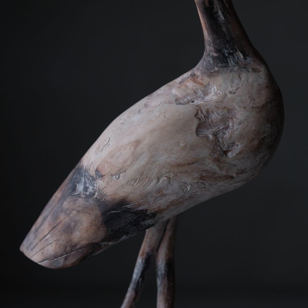 鶴の木彫　木彫り 鳥 枯木 自然木 流木 オブジェ 置物 アート 芸術 古道具