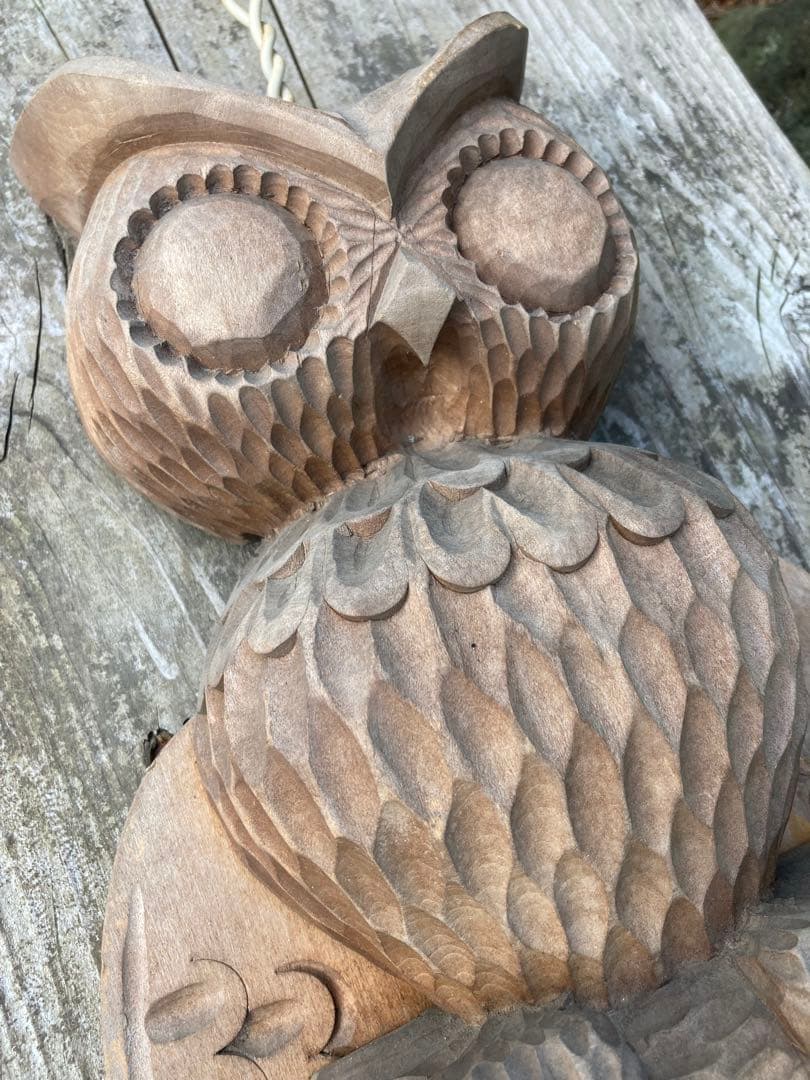 アイヌ　梟　フクロウ　木製　木工　彫刻　ハンガー　北海道　民芸品　高さ38cm