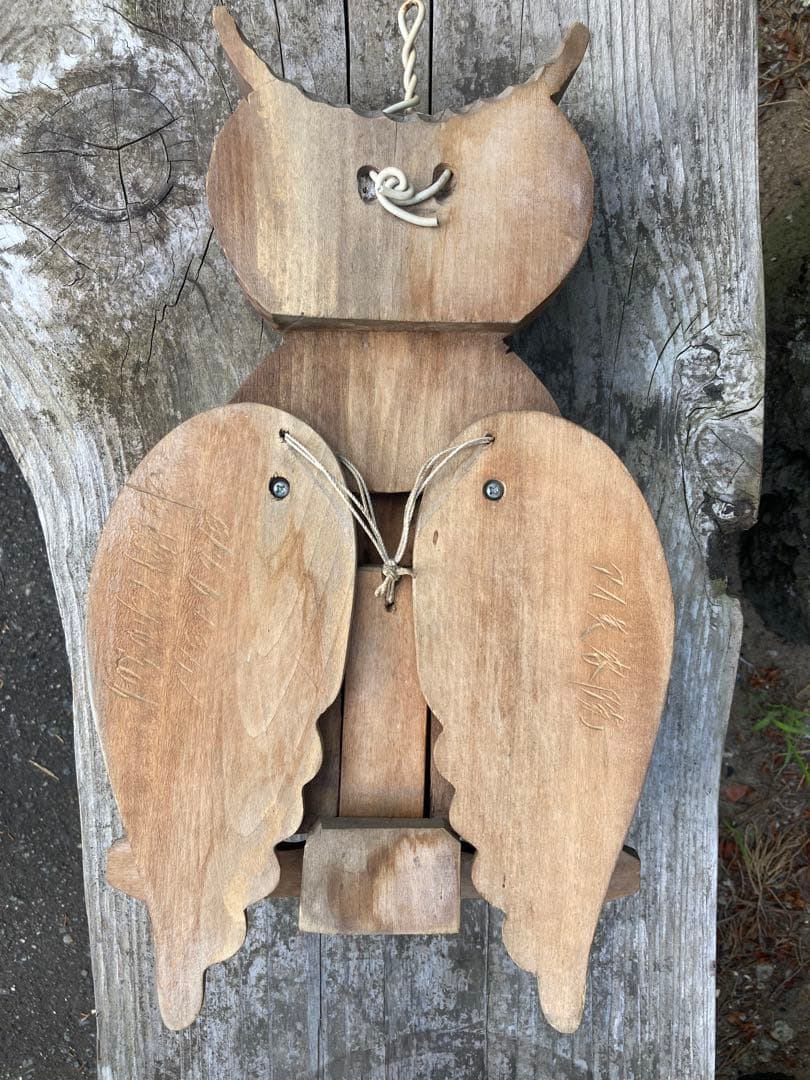 アイヌ　梟　フクロウ　木製　木工　彫刻　ハンガー　北海道　民芸品　高さ38cm