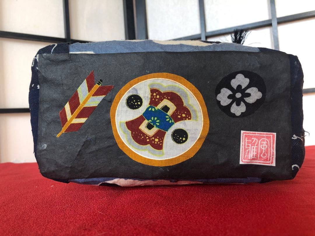 一閑張り　一閑張りバック　戌　狛犬　藍染　古布　可愛い