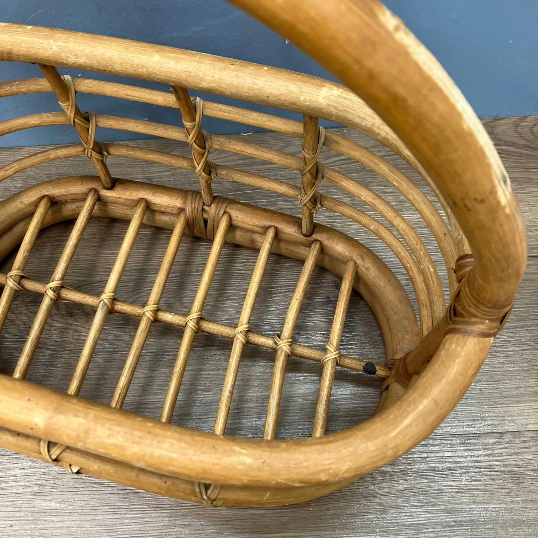 B-1 ヴィンテージ ラタン マガジンラック 籐 バスケット 昭和レトロ