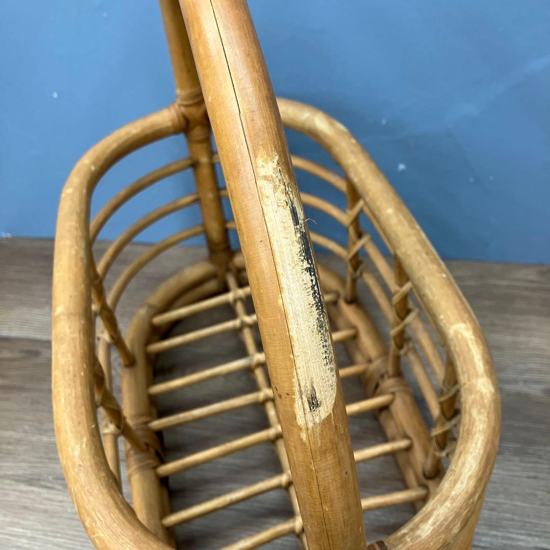 B-1 ヴィンテージ ラタン マガジンラック 籐 バスケット 昭和レトロ