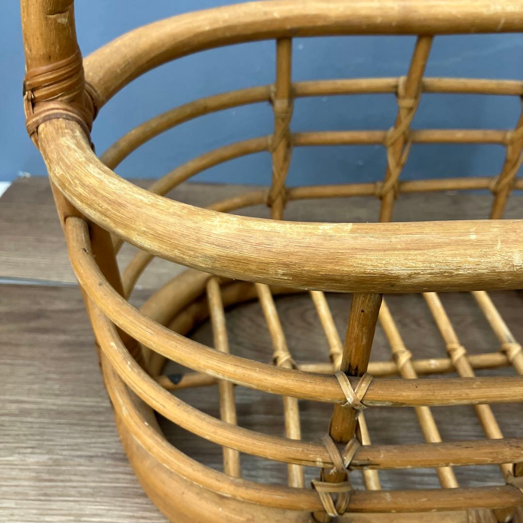 B-1 ヴィンテージ ラタン マガジンラック 籐 バスケット 昭和レトロ