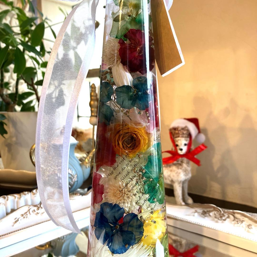 ◆ハーバリウム　303 バラと色とりどりのパンジーとビオラ*.:。✿*゜