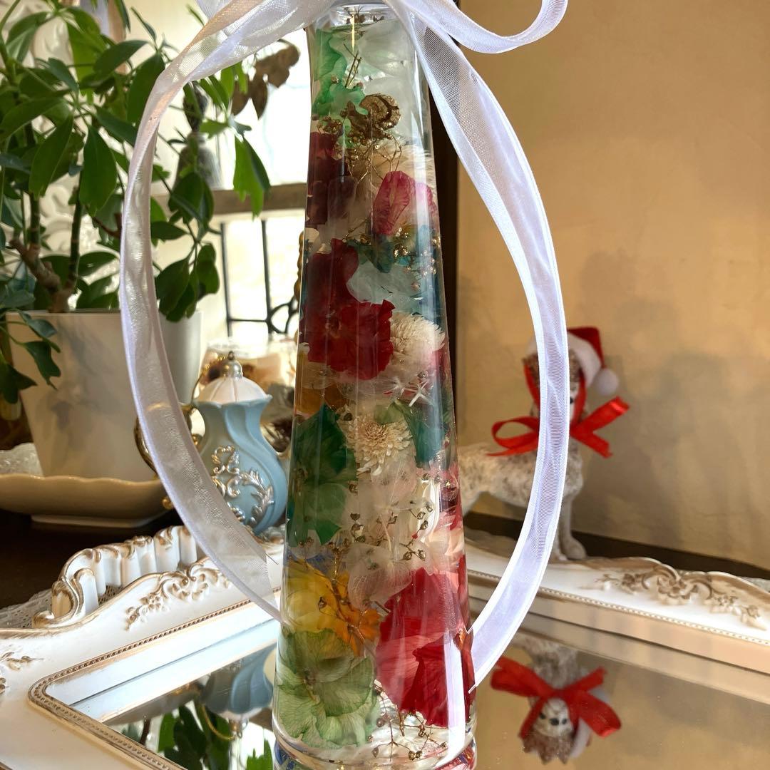 ◆ハーバリウム　303 バラと色とりどりのパンジーとビオラ*.:。✿*゜