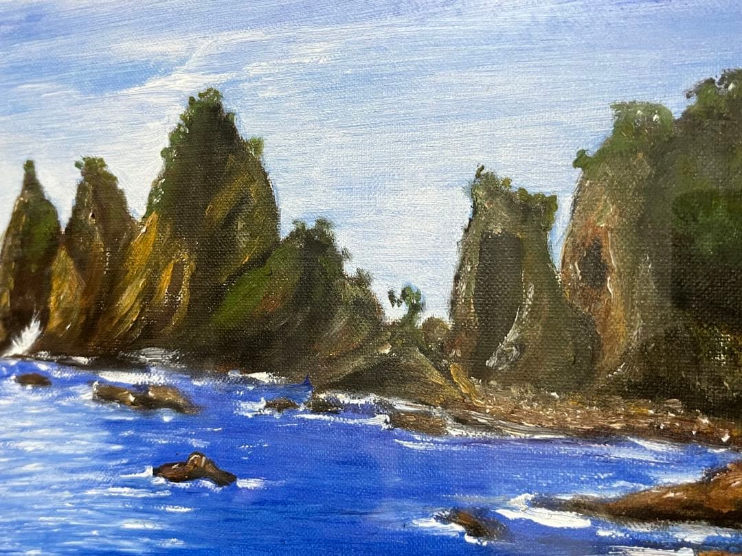 海景画 油彩 ダークブラウンフレーム F6